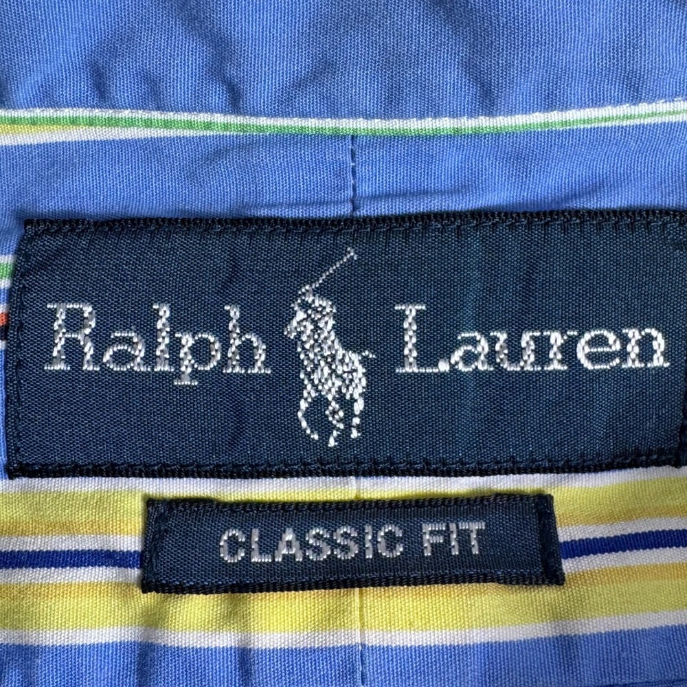 Ralph Lauren Mens Classic Fit Striped Button Down Shirt Blue Yellow Large - Picture 4 of 7